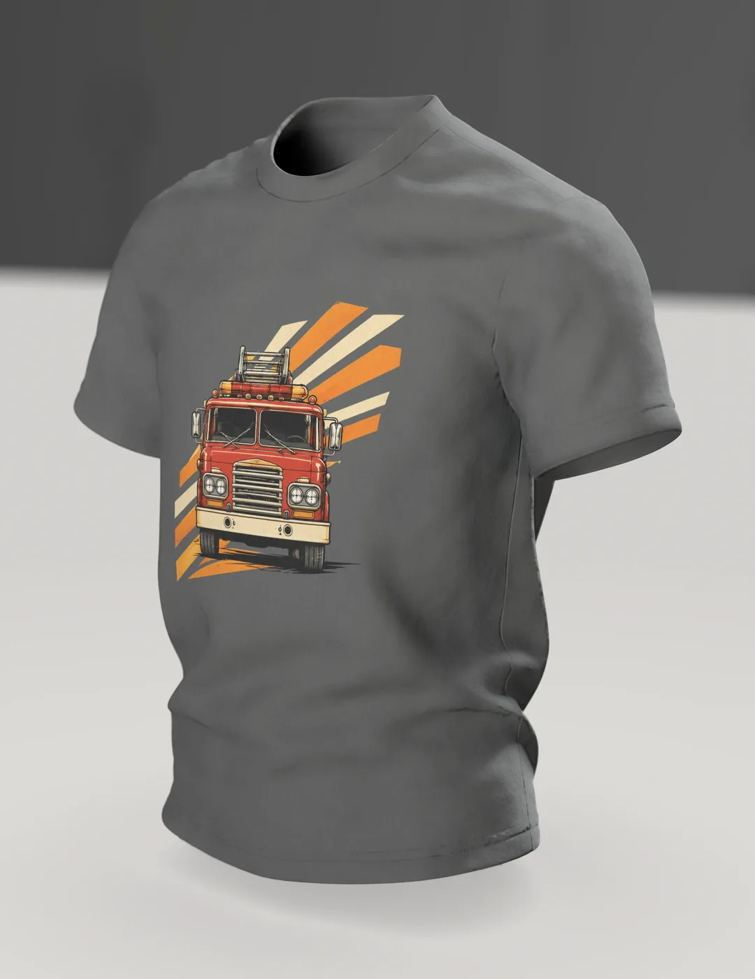 Feuerwehrauto T-Shirt: Löschfahrzeug im Retro-Look, Im Raum, schräg