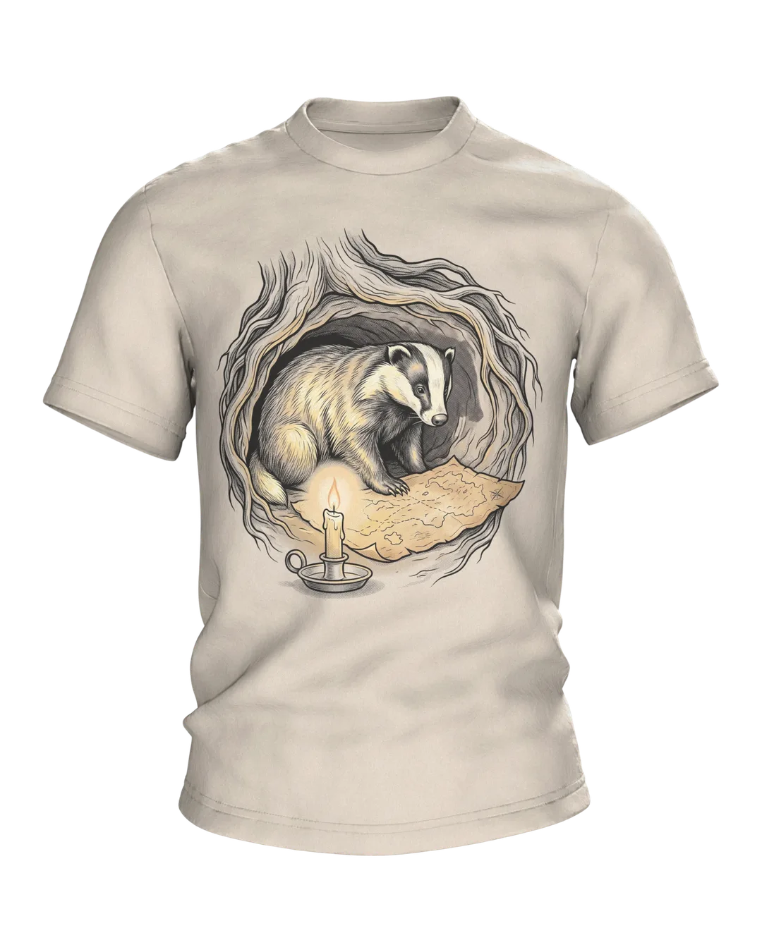 Dachs T-Shirt Erdbau Kerzenschein Schatzkarte Bilderbuch Illustration