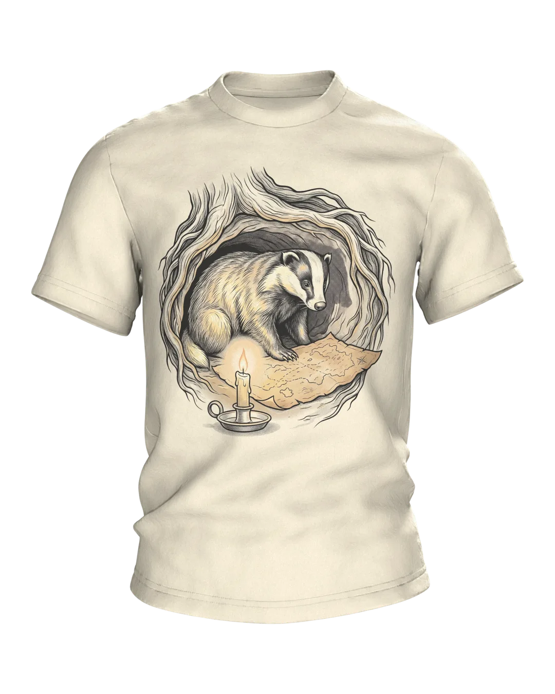 Badger T-shirt Burrow Candlelight Treasure Map Picture Book Illustration