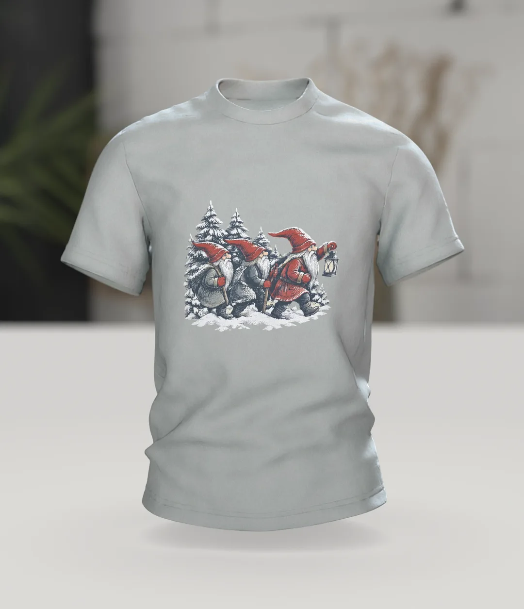 Scandinavian Gnome T-Shirt: Three Gnomes with a Lantern, In context