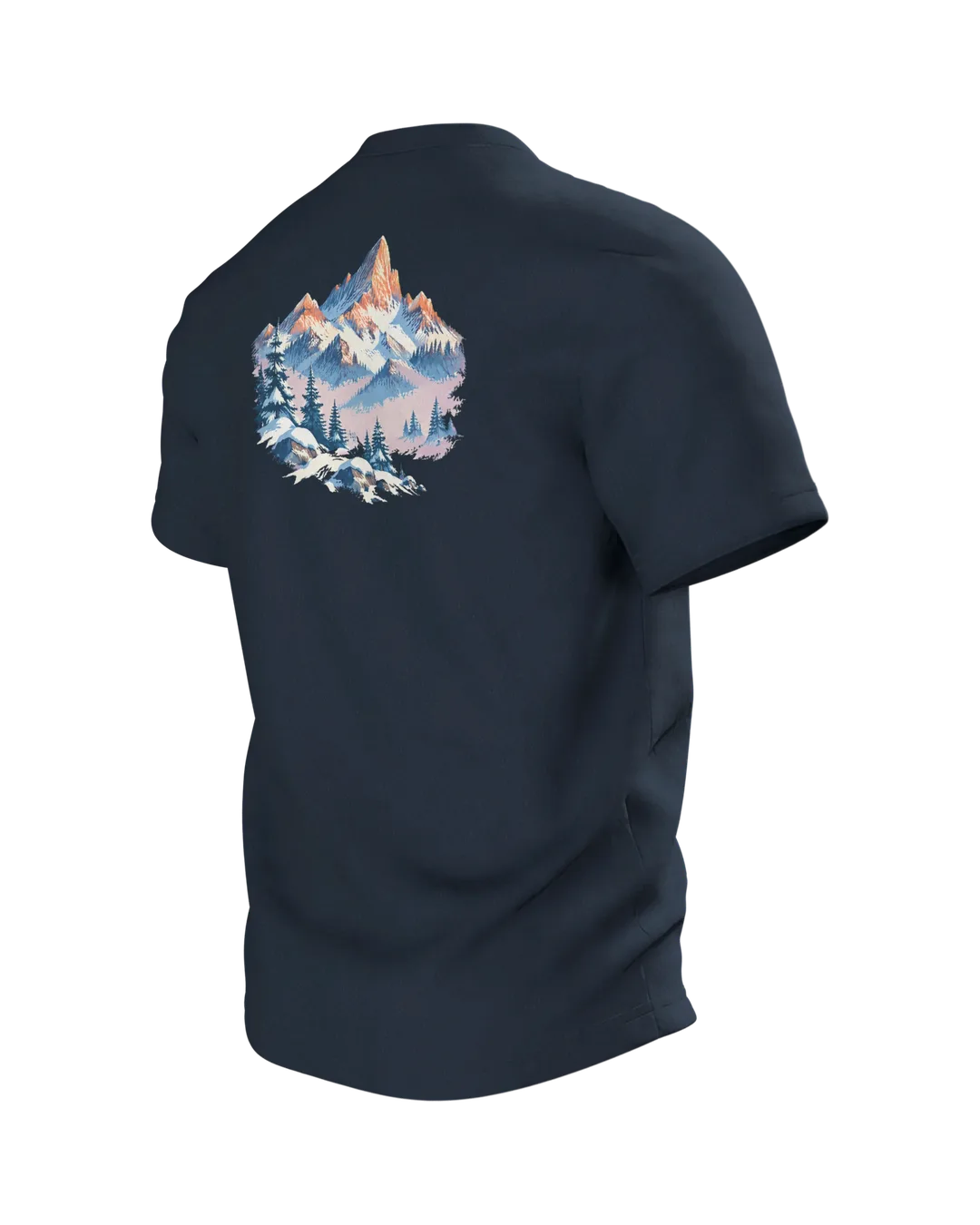 Ski T-Shirt: Skihütte im Alpenglühen, Retro, Rückseite schräg links