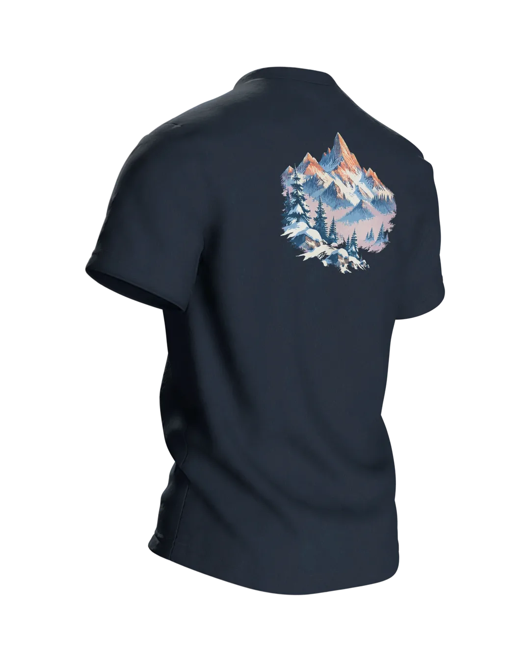 Ski T-Shirt: Skihütte im Alpenglühen, Retro, Rückseite schräg rechts