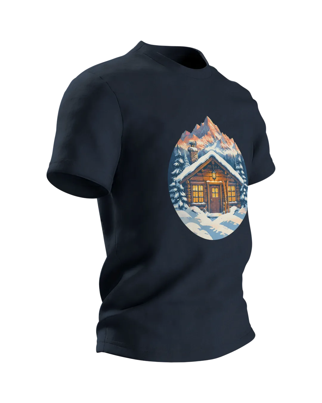 Ski T-Shirt: Skihütte im Alpenglühen, Retro, Seitenansicht links