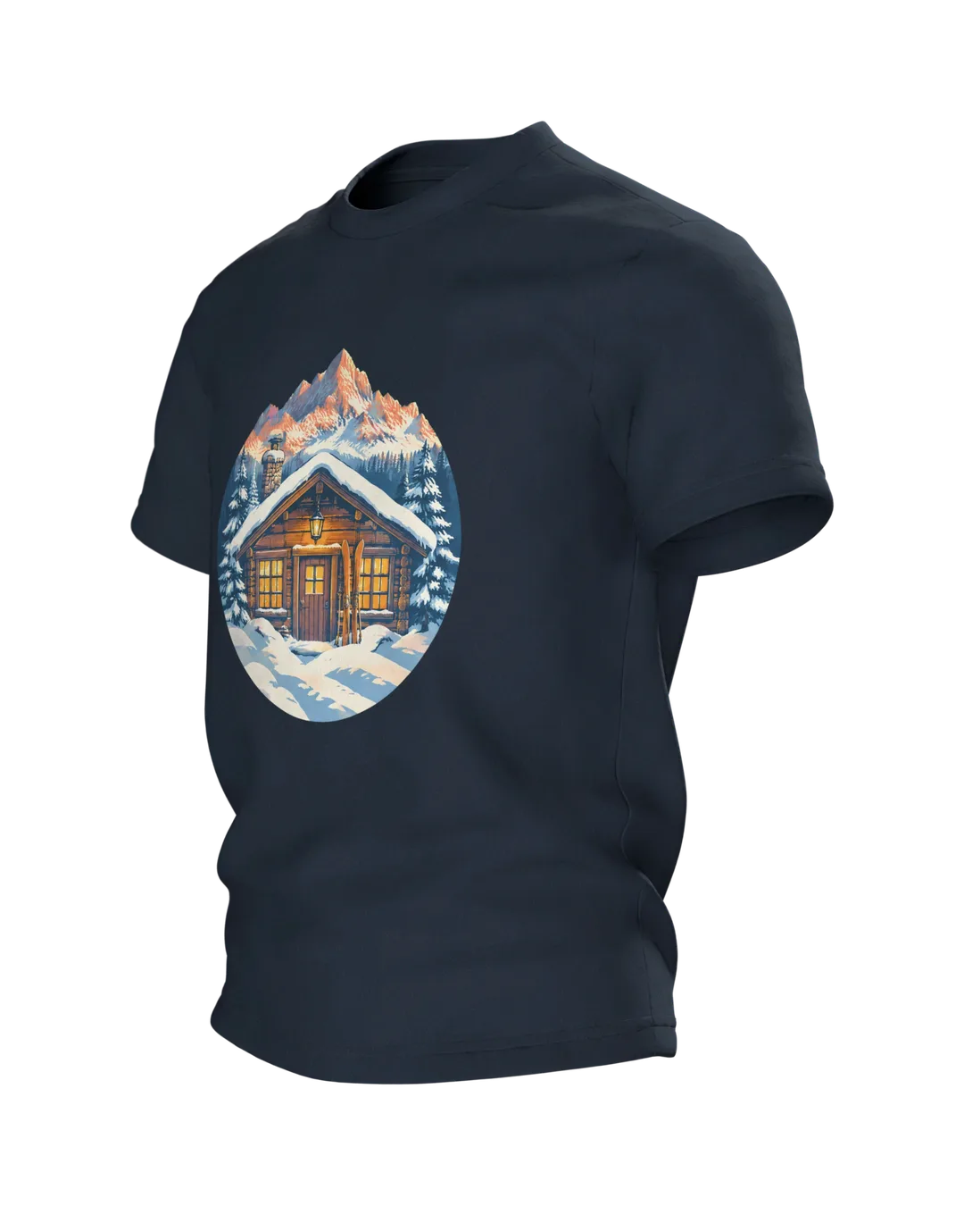 Ski T-Shirt: Skihütte im Alpenglühen, Retro, Seitenansicht rechts
