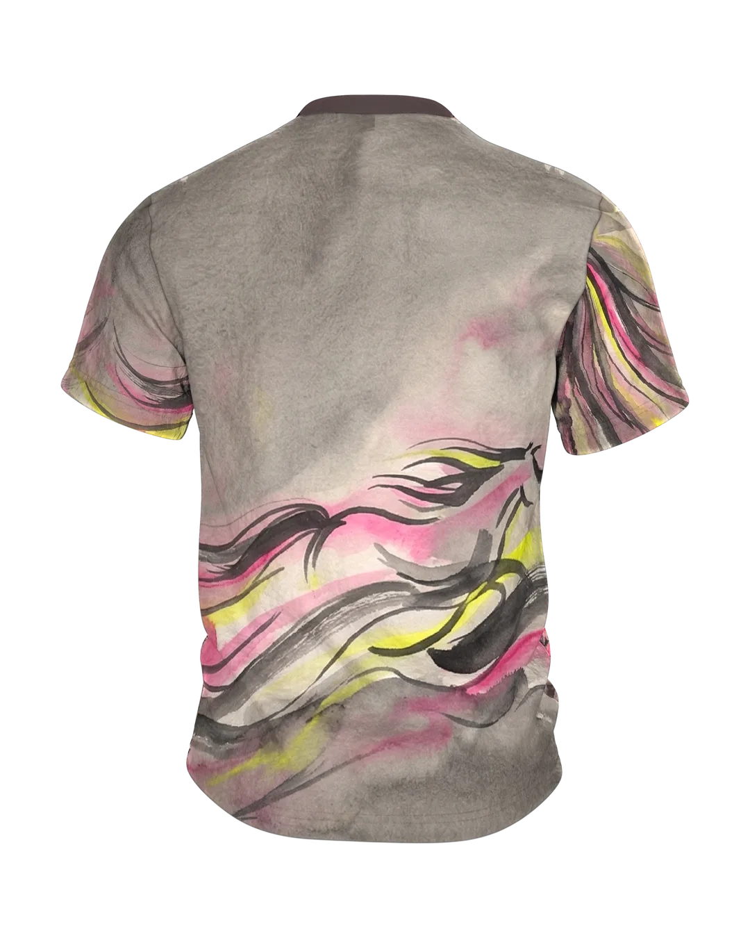 Galloping Horse T-shirt: Ink Storm in Pink and Gray, Back