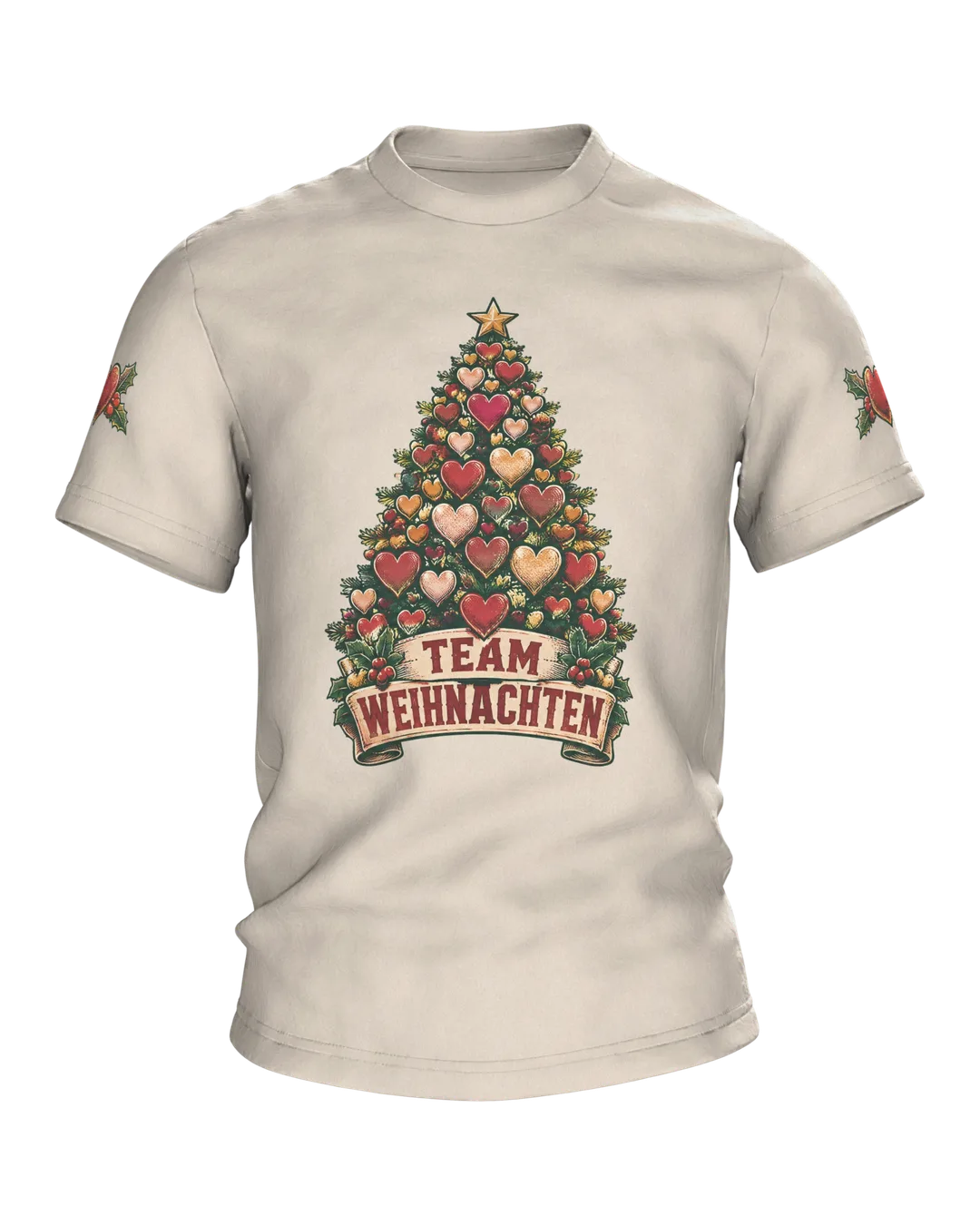 Heart Christmas Tree Shirt “TEAM WEIHNACHTEN” Vintage Family Christmas Tee, Sleigh on Back, Matching Couples Outfit Women Men