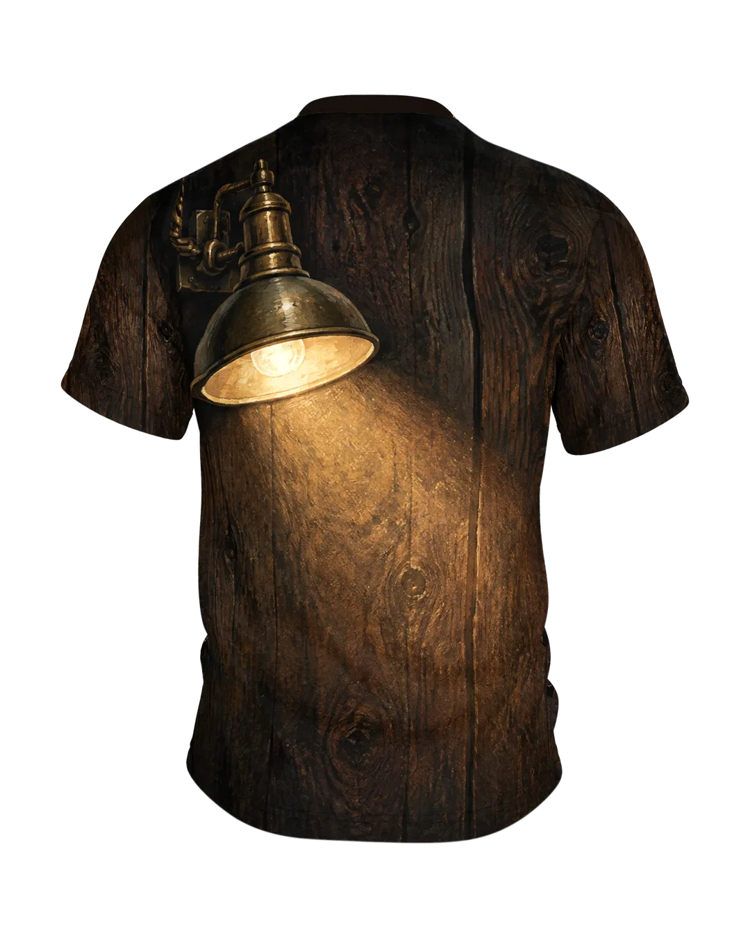 Dartscheibe & Pub Lampe Rundum-Shirt: Nostalgisches Kneipen-Design, Rückseite