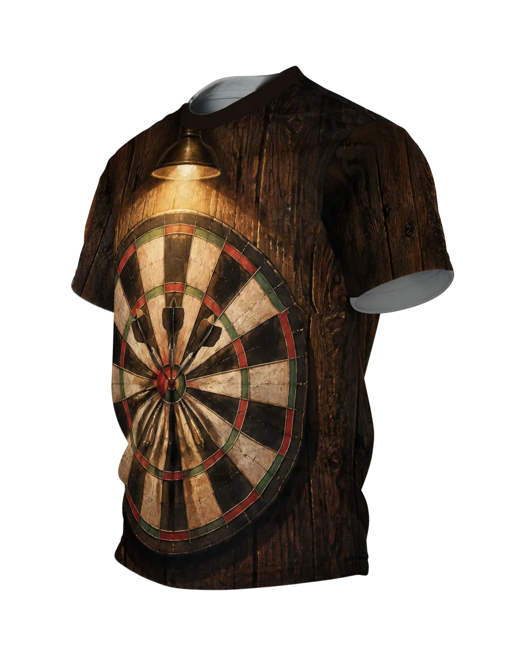 Dartscheibe & Pub Lampe Rundum-Shirt: Nostalgisches Kneipen-Design, Seitenansicht rechts