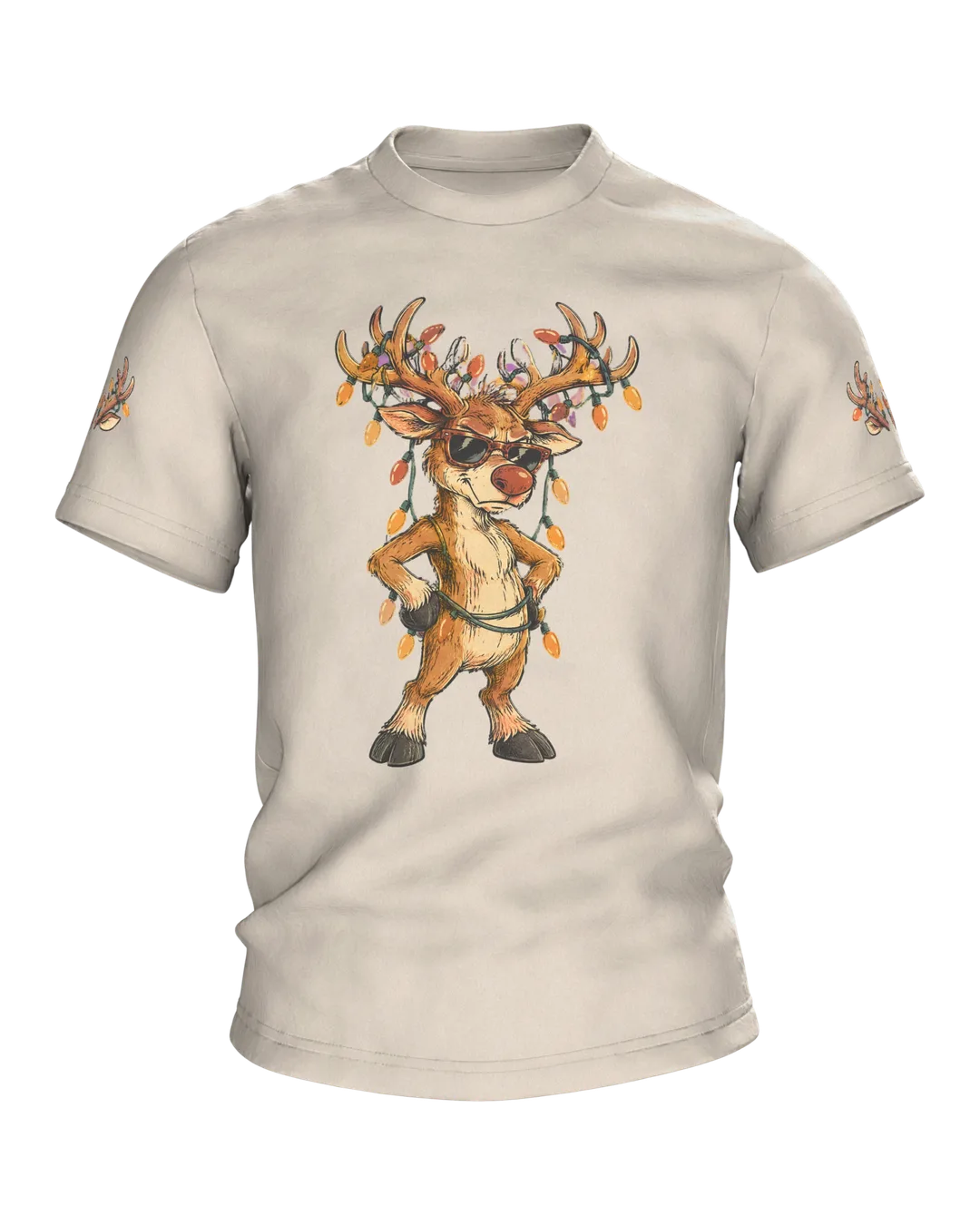 Reindeer Sunglasses Shirt: Grumpy Reindeer in Sunglasses, Lights in the Antlers, Retro Comic, Funny Christmas Tee, Men & Women