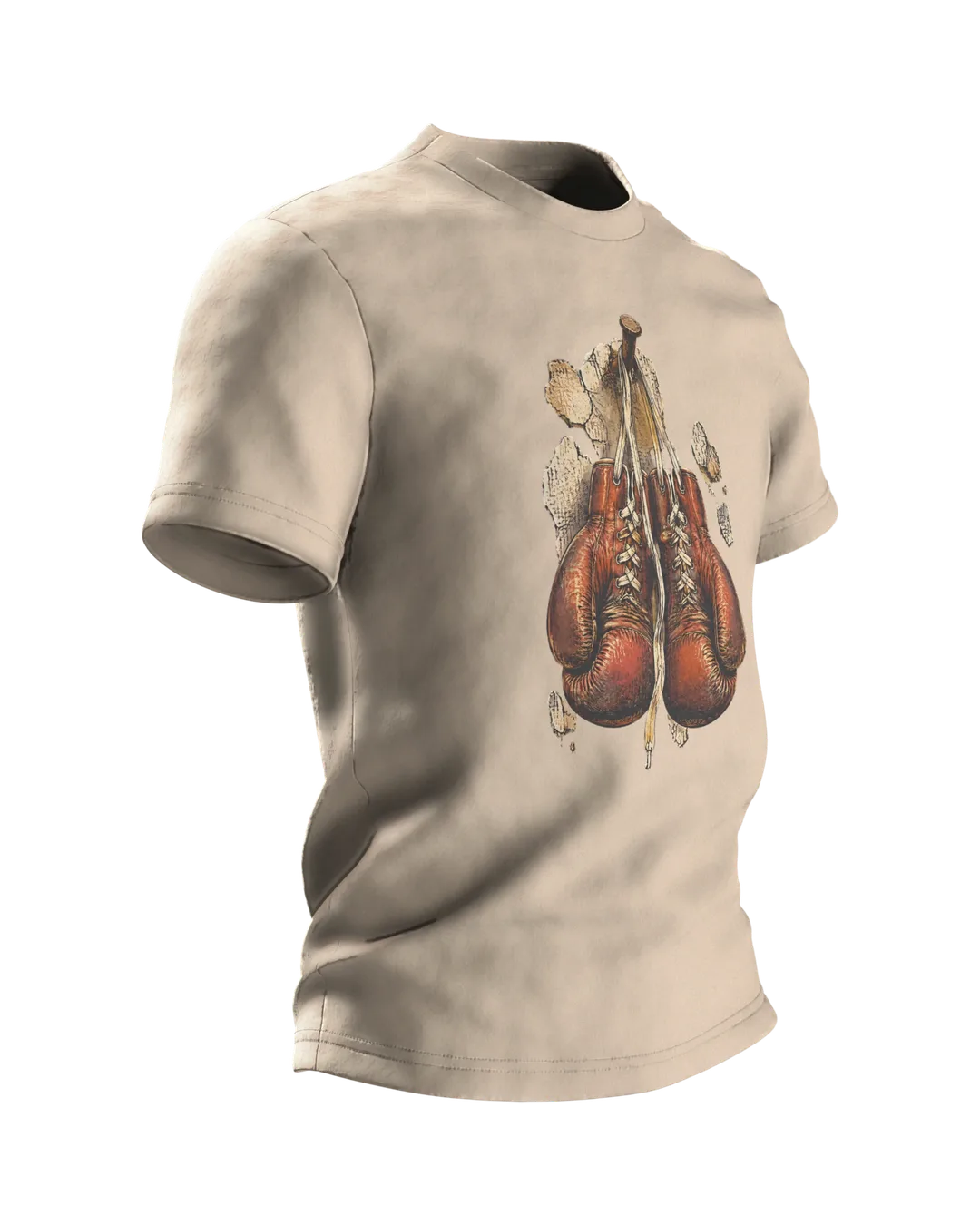 Boxen T-Shirt Boxhandschuhe am Nagel, Retro Boxer Motiv, Seitenansicht links