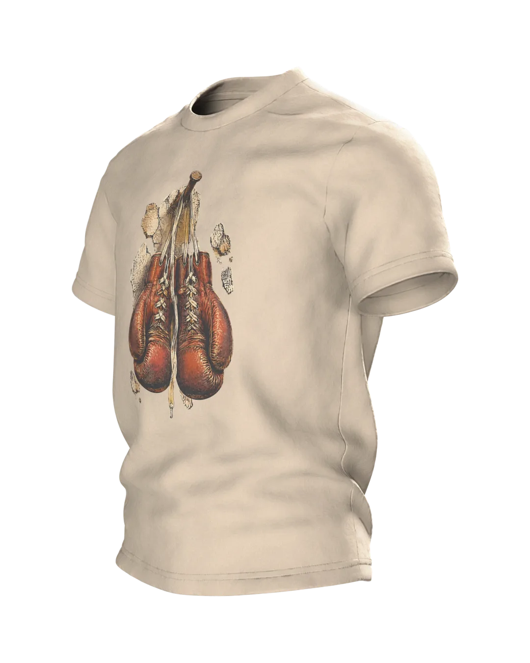 Boxen T-Shirt Boxhandschuhe am Nagel, Retro Boxer Motiv, Seitenansicht rechts