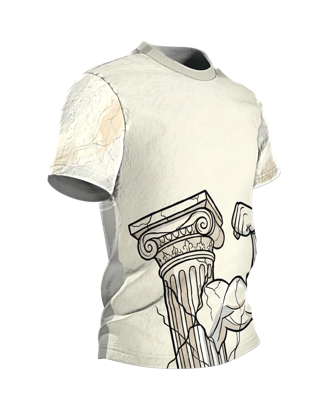 Ancient Column Biceps T-shirt: Marble Arm in Comic Style, Side view, left