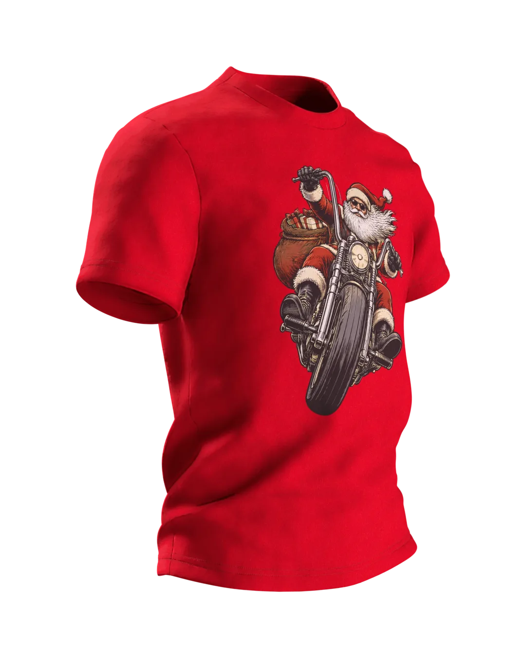 Biker Weihnachtsmann T-Shirt: Santa auf dem Chopper, Seitenansicht links
