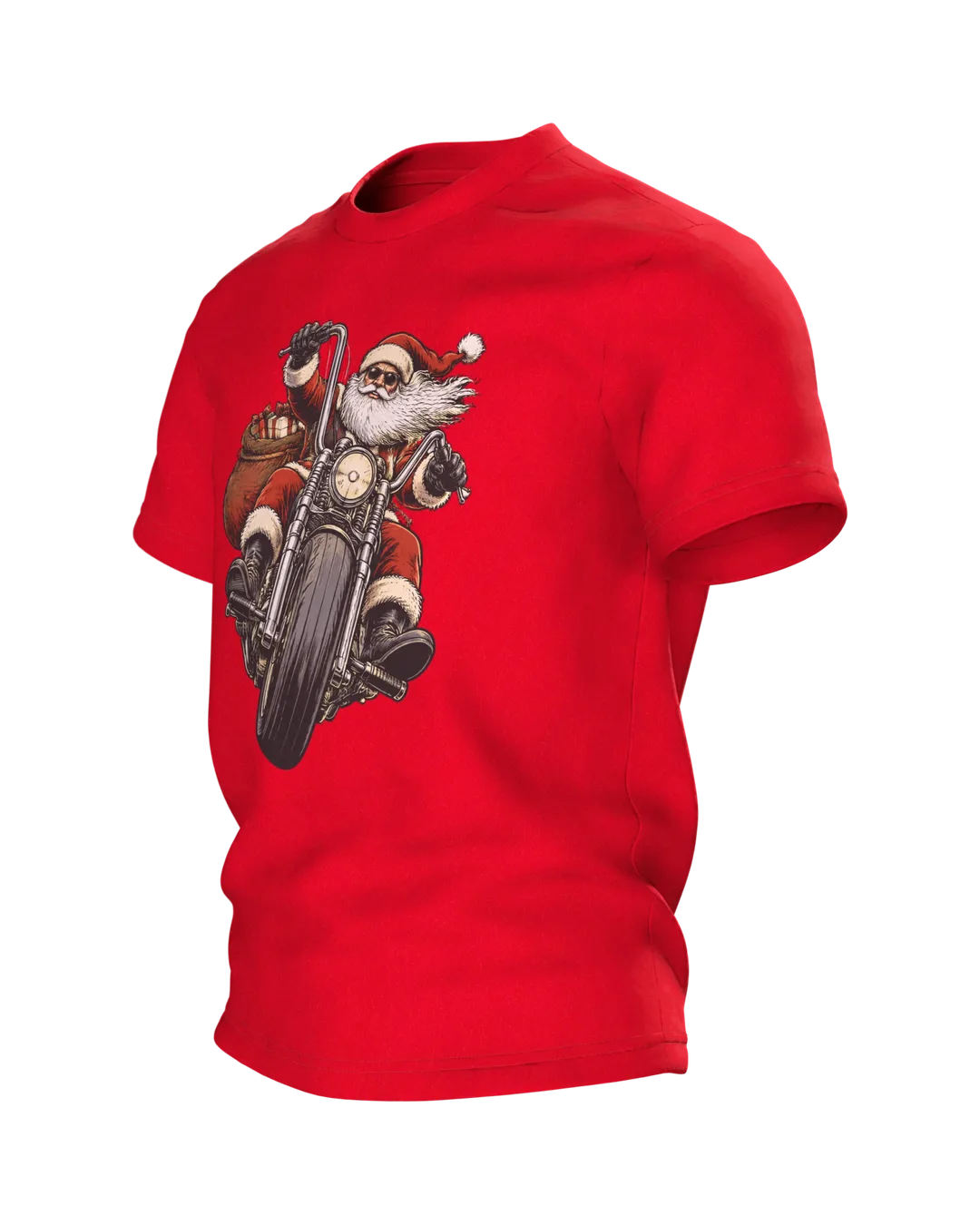 Biker Weihnachtsmann T-Shirt: Santa auf dem Chopper, Seitenansicht rechts