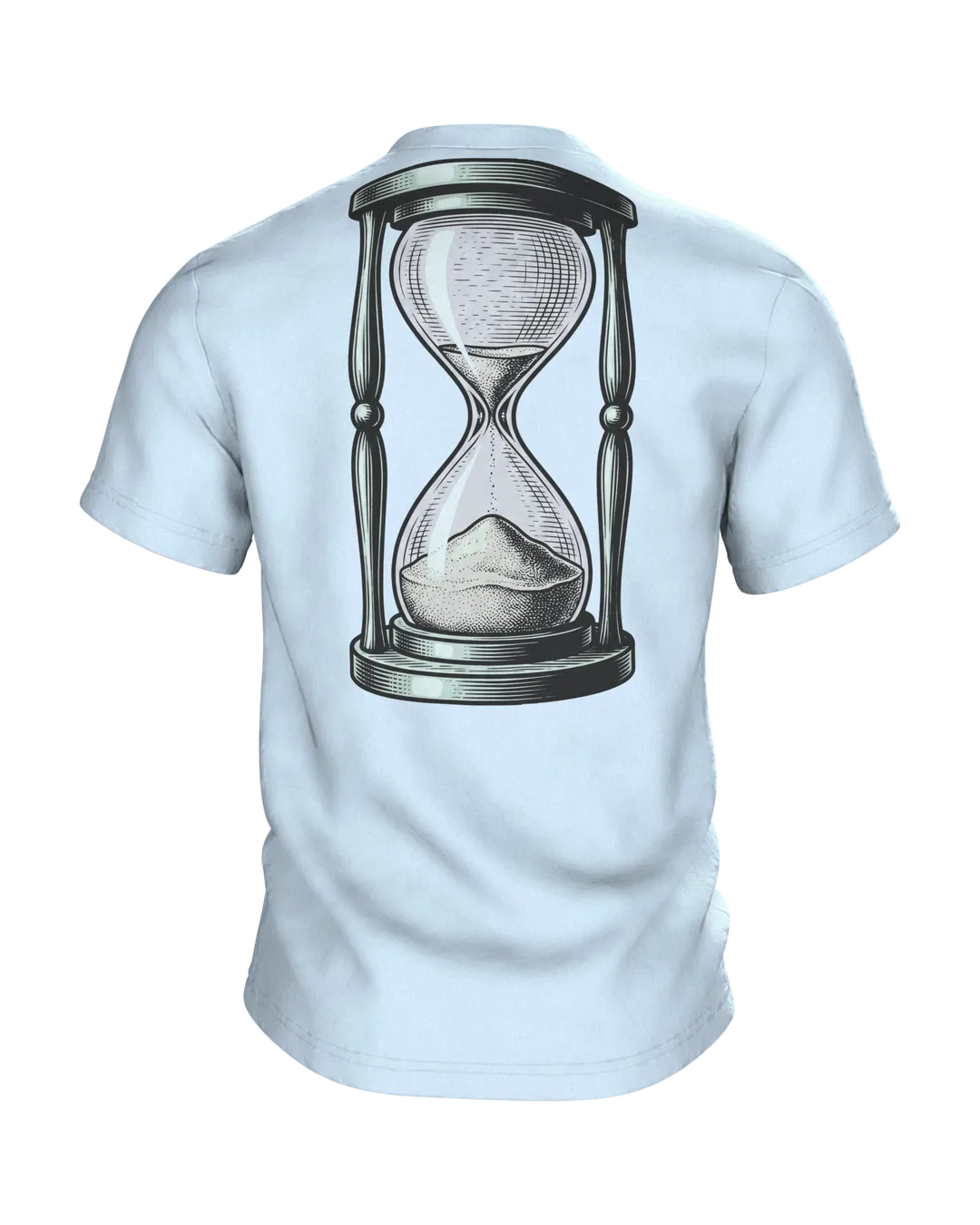 Wecker T-Shirt "Montage sind Montage", zerfließende Uhr im Gravur-Stil, Rückseite