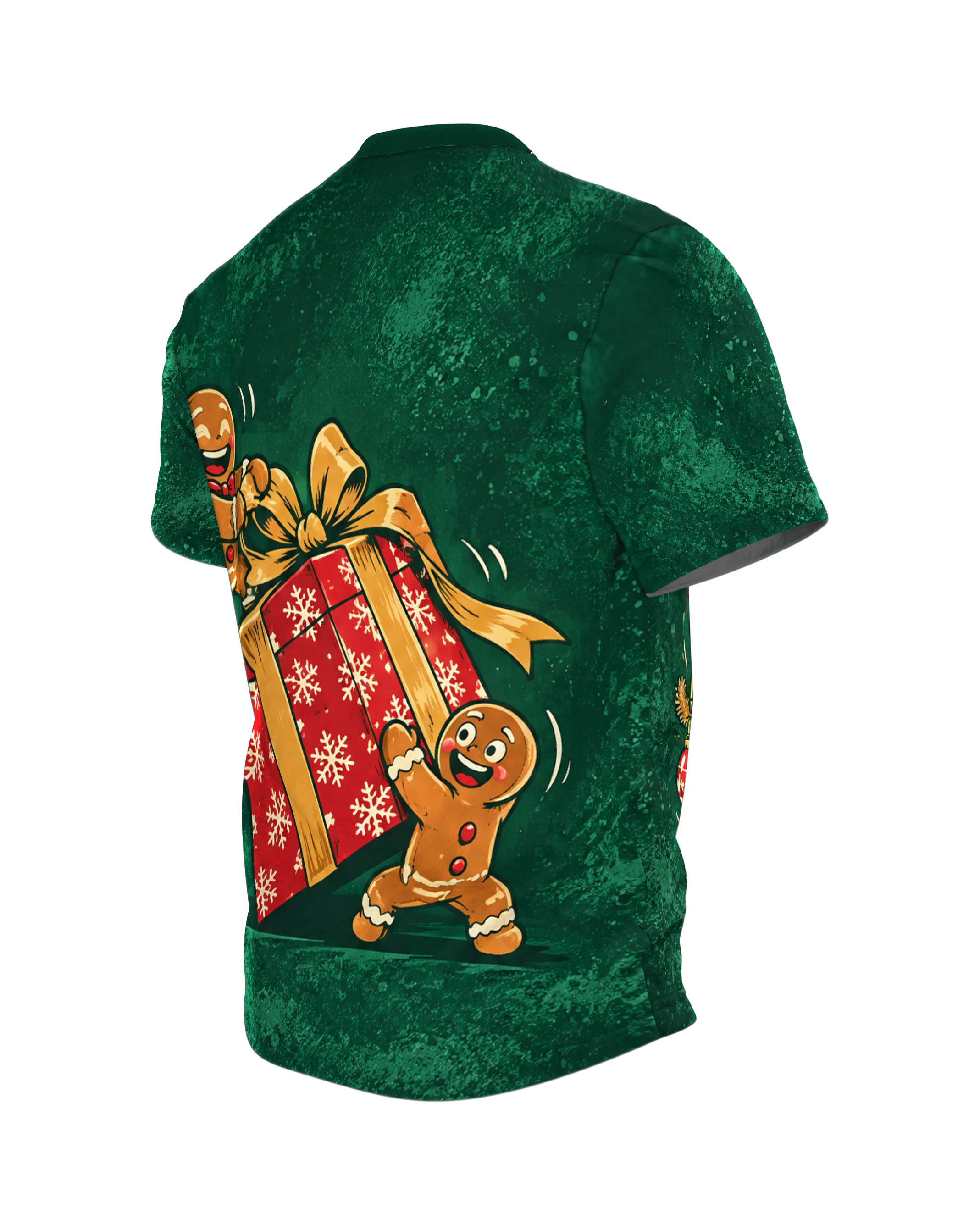 Reindeer Ugly Christmas Shirt with Gingerbread Men, Back, angled left