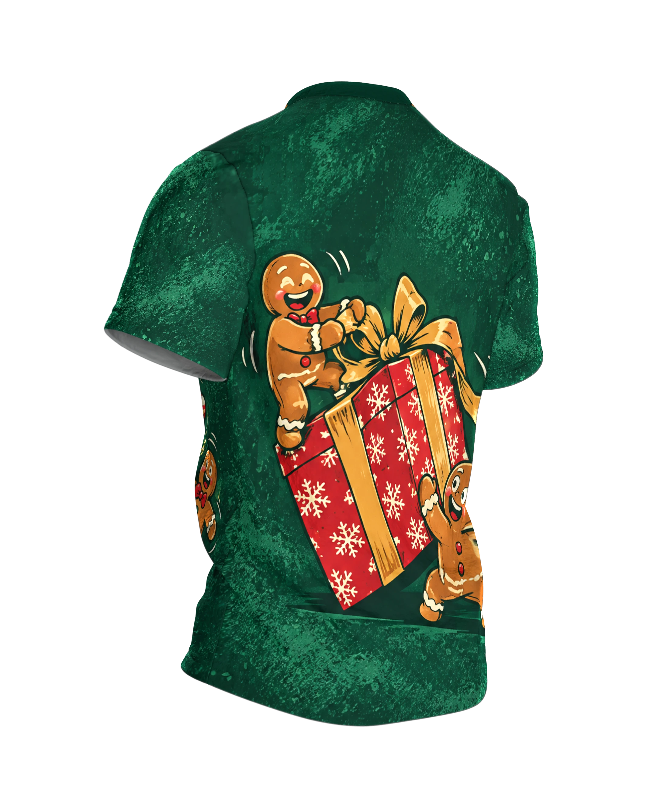 Reindeer Ugly Christmas Shirt with Gingerbread Men, Back, angled right