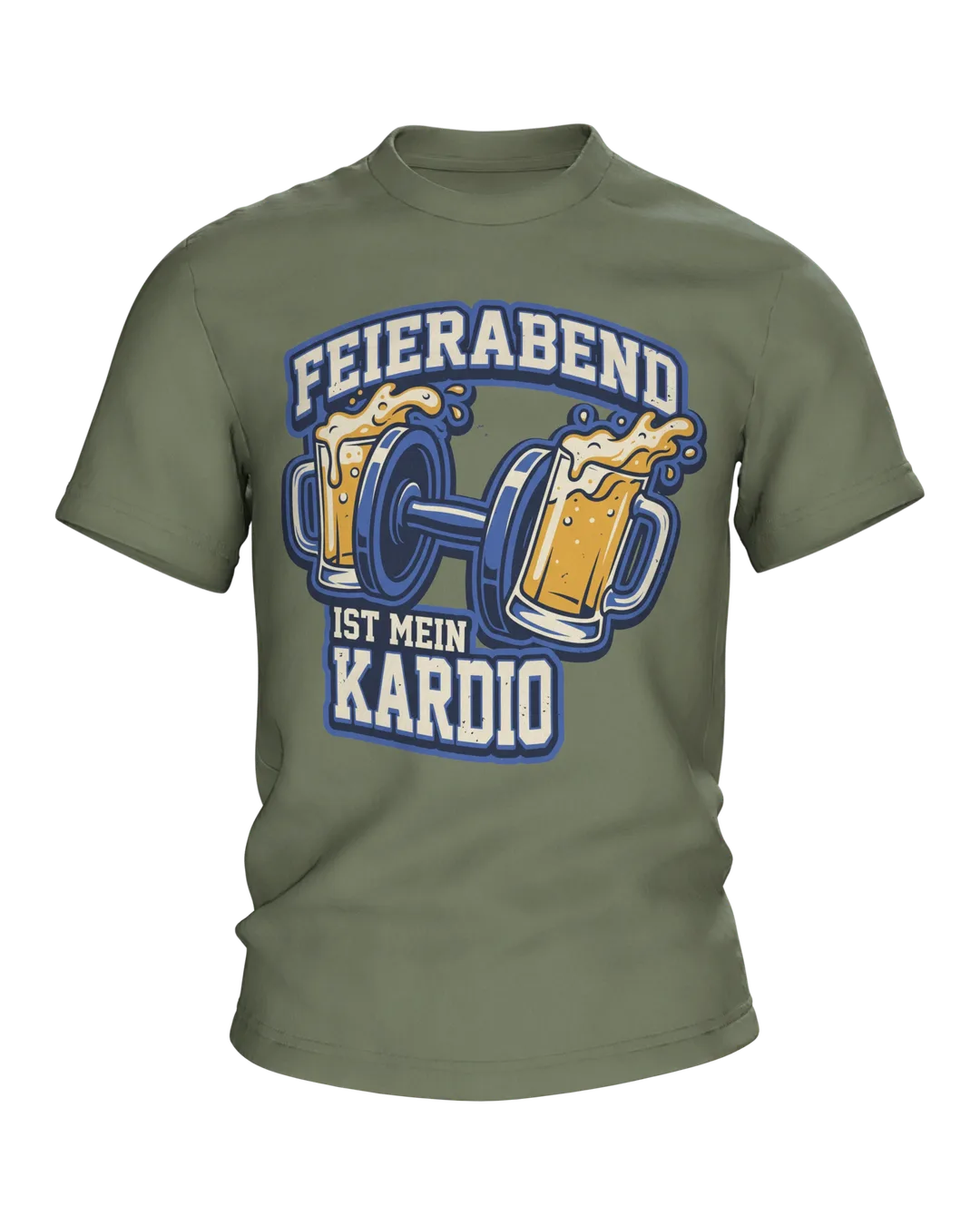 Beer Stein Dumbbell T-shirt "Feierabend ist mein Kardio", Team Crest on the Front, Bottle Cap Sneaker on the Back