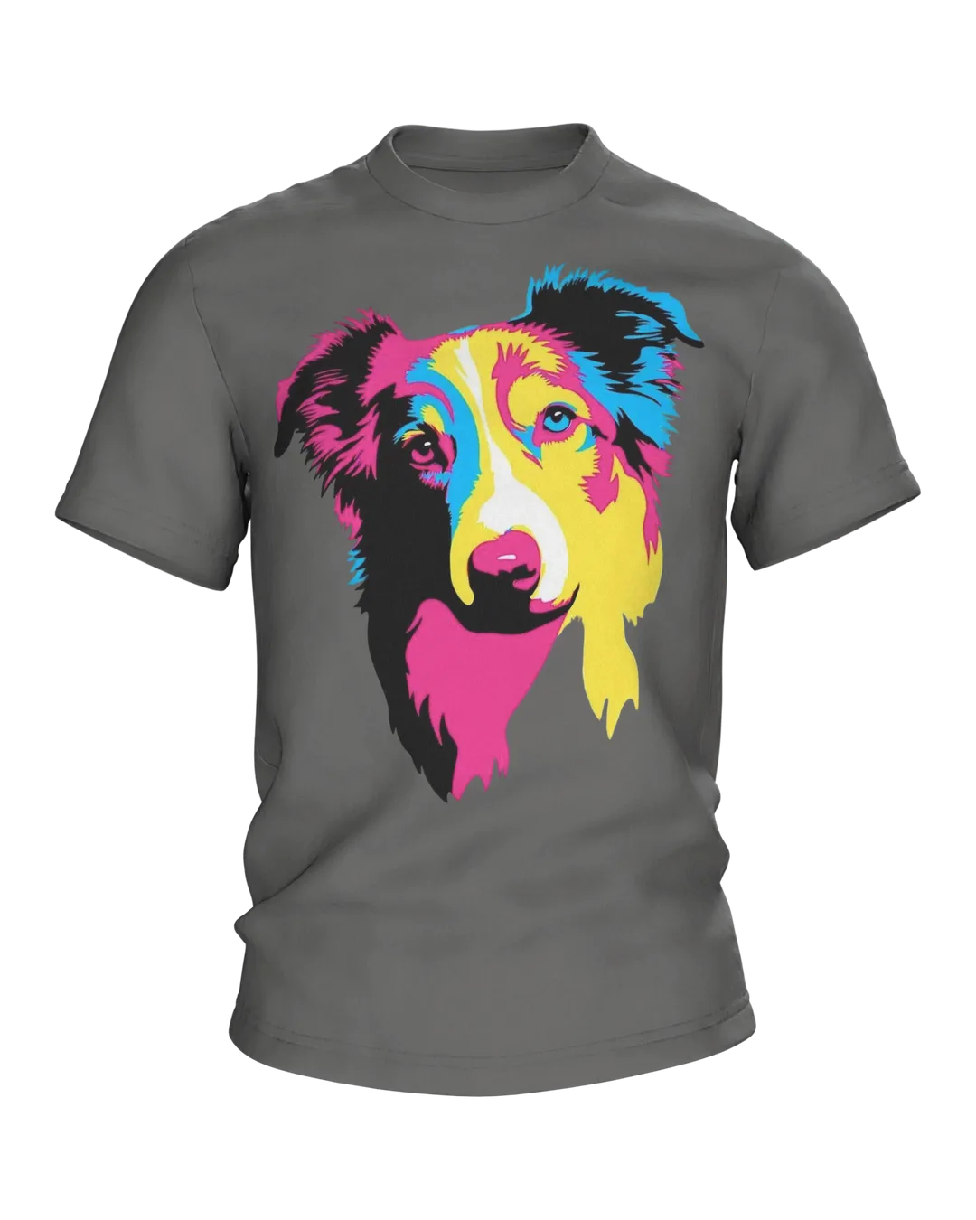 Australian Shepherd T-shirt, Pop Art Portrait in Magenta Cyan Yellow