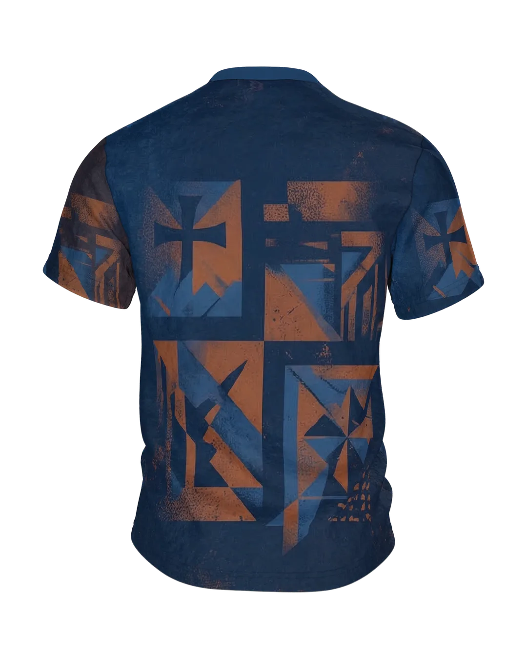 Kreuzritter T-Shirt: Ritter im Splitterbild, Tatzenkreuz auf dem Dreiecksschild, Rückseite