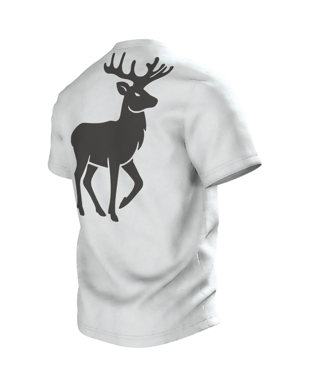 Jagd T-Shirt: Hirsch im Bergwald, Scherenschnitt, Rückseite schräg links