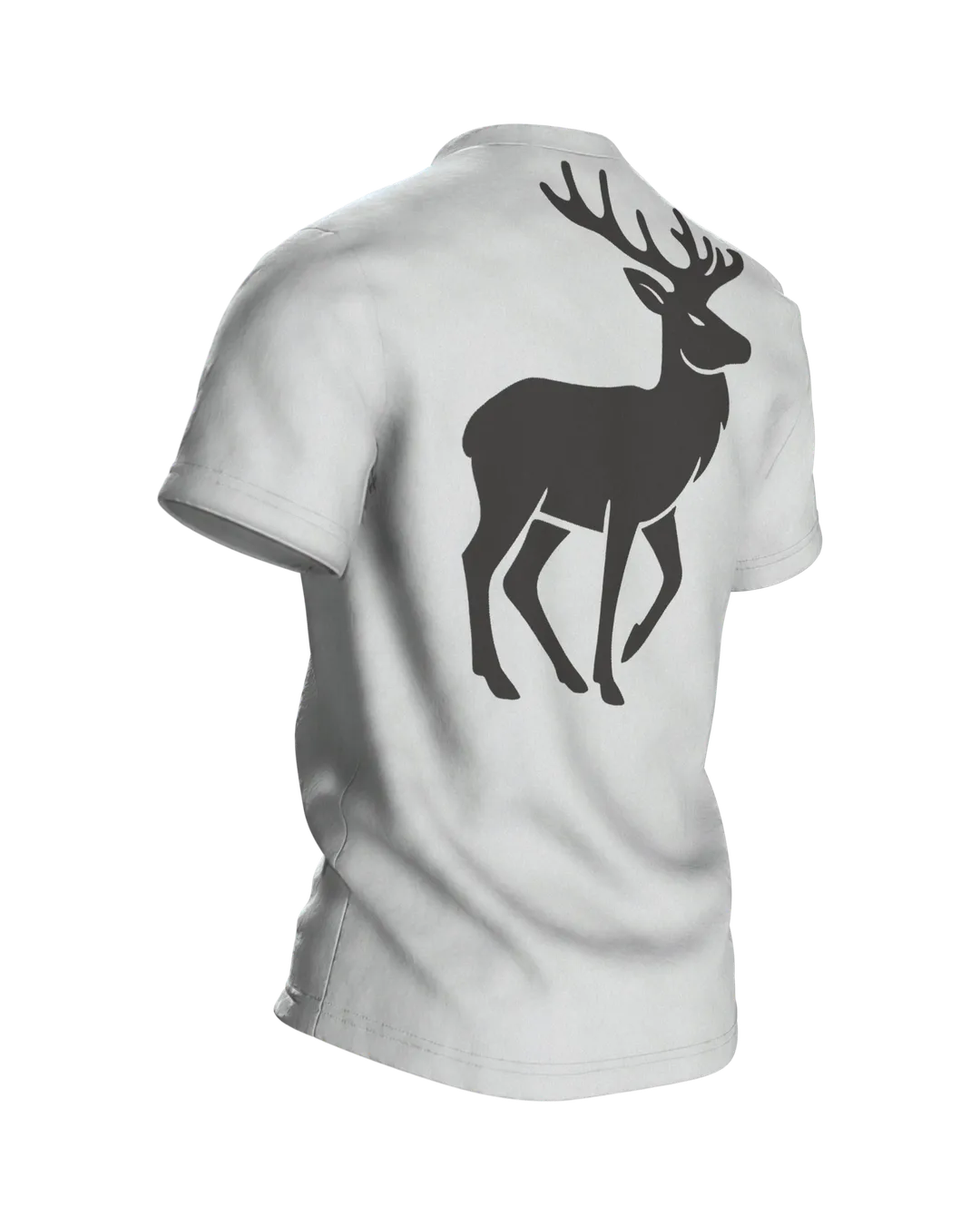 Jagd T-Shirt: Hirsch im Bergwald, Scherenschnitt, Rückseite schräg rechts