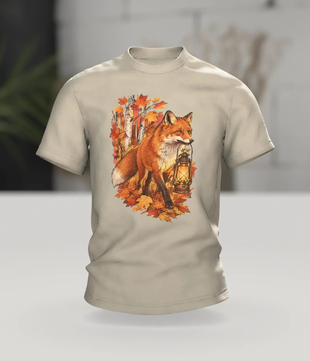 Fuchs T-Shirt mit Laterne: Laternenträger im Birkenwald, Im Raum