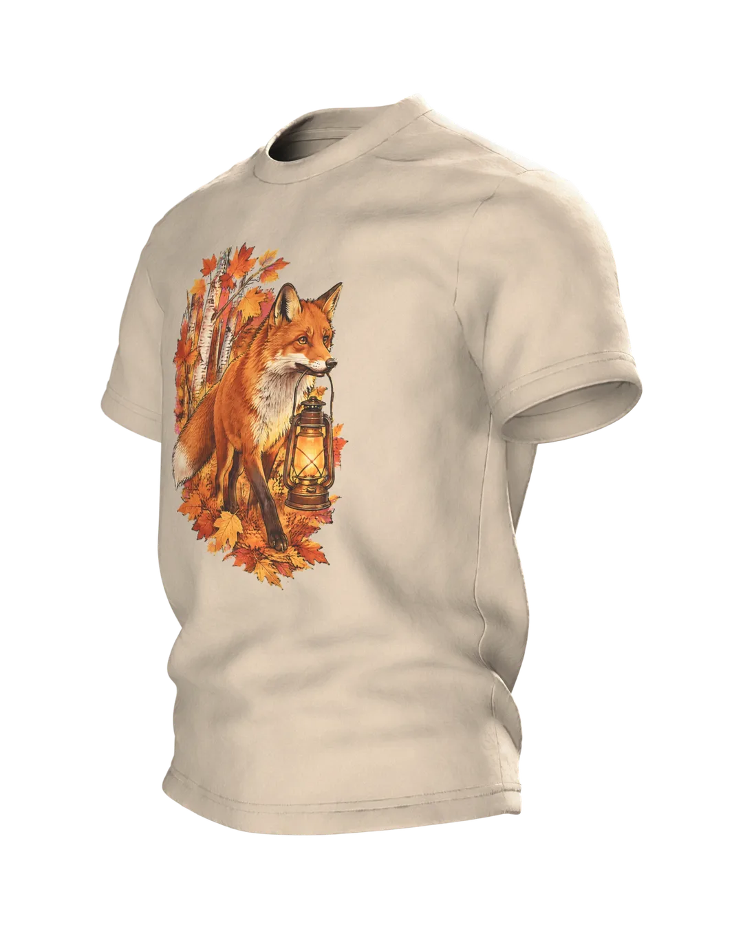 Fuchs T-Shirt mit Laterne: Laternenträger im Birkenwald, Seitenansicht rechts