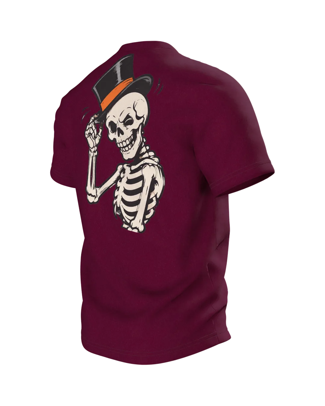 Skeleton T-Shirt: Three Dancing Skeletons with Top Hats and Canes in the Moonlight, Vintage Cartoon, Back, angled left
