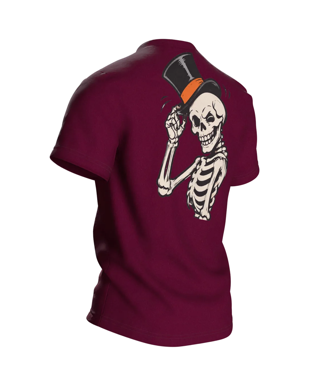 Skeleton T-Shirt: Three Dancing Skeletons with Top Hats and Canes in the Moonlight, Vintage Cartoon, Back, angled right