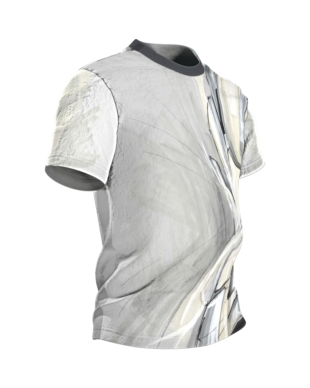 Concept Art Sculpture T-Shirt: Formstudie in Marker und Grau, Seitenansicht links