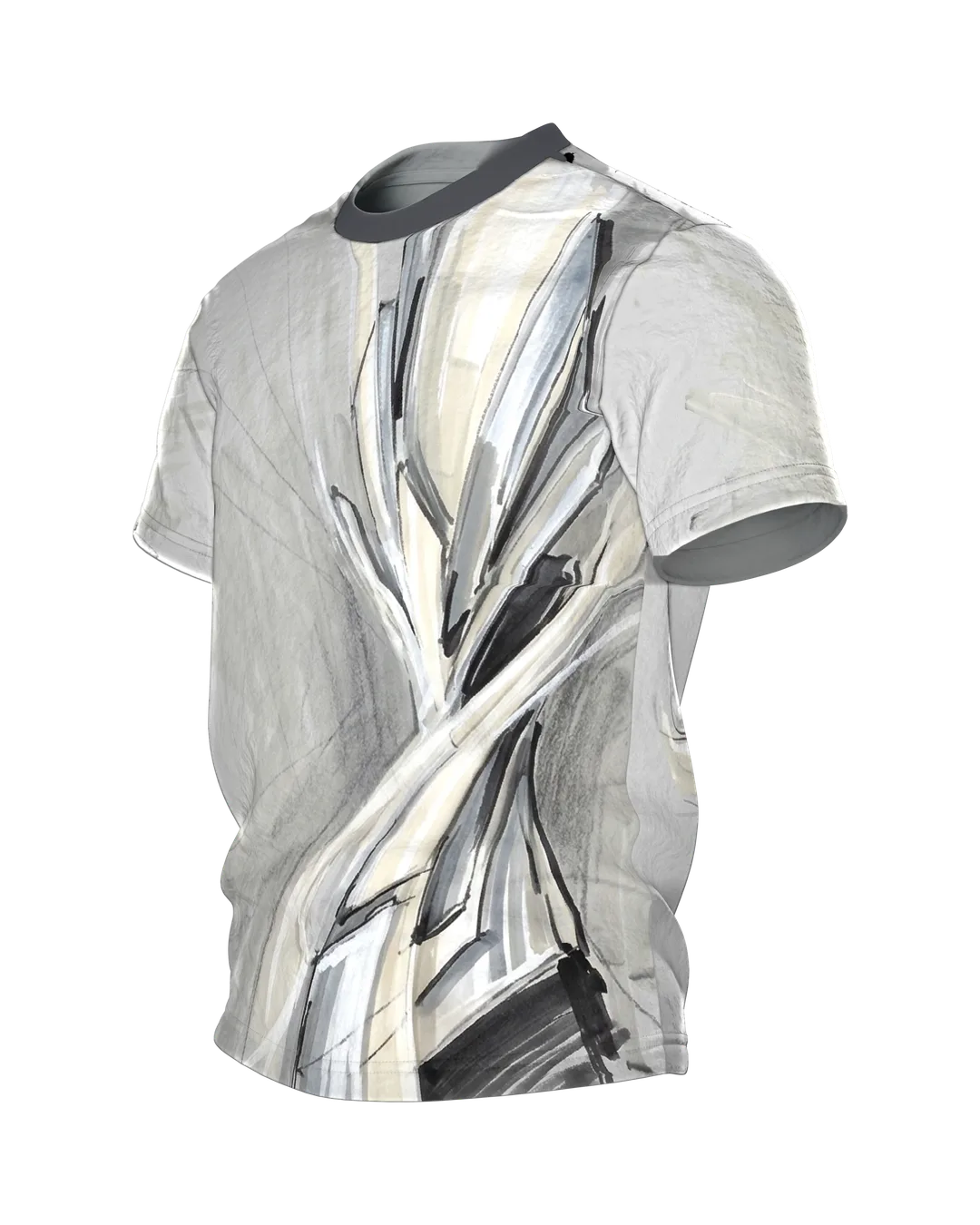 Concept Art Sculpture T-Shirt: Formstudie in Marker und Grau, Seitenansicht rechts