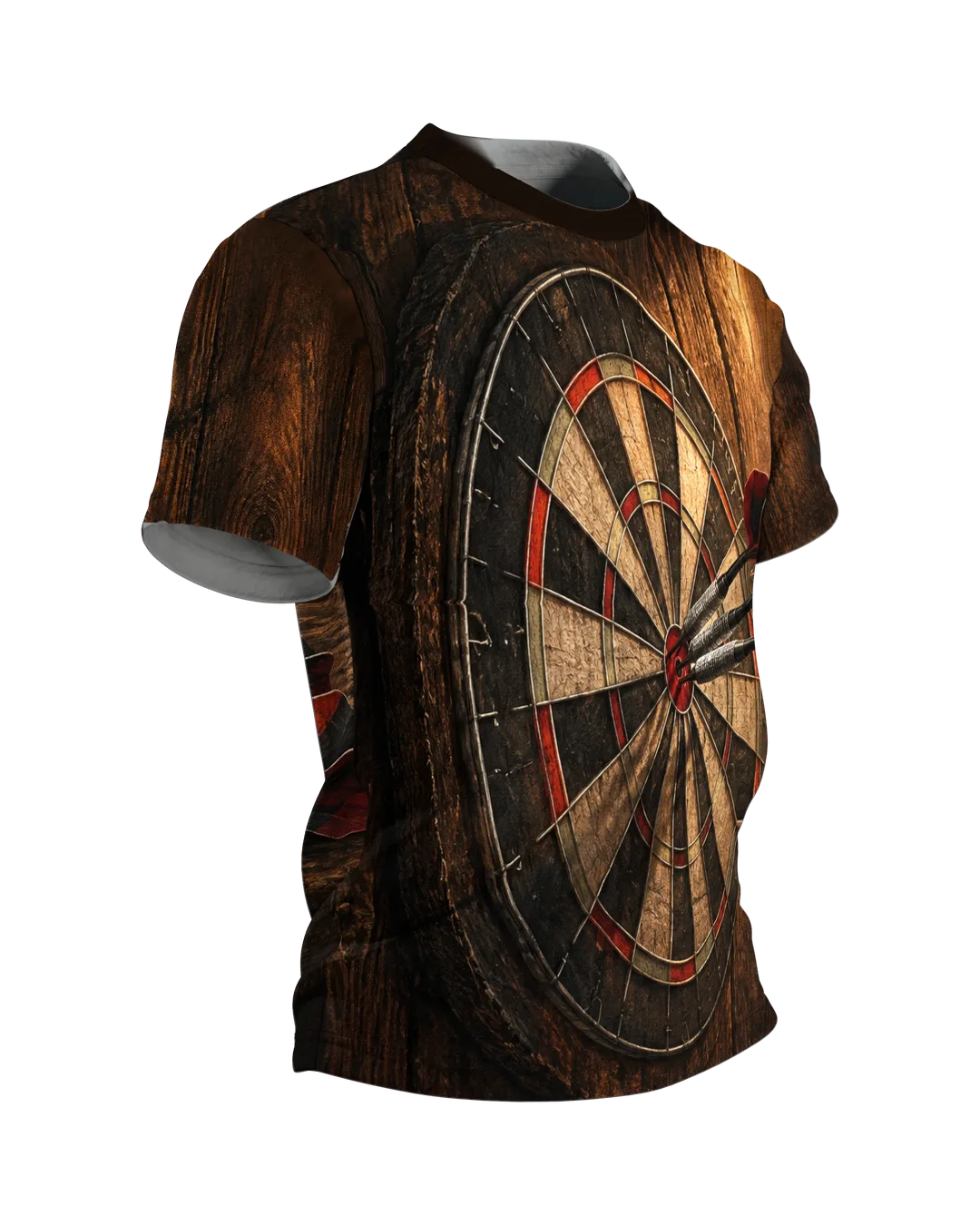 Dartboard Shirt: Bullseye on the Plank Wall, Side view, left