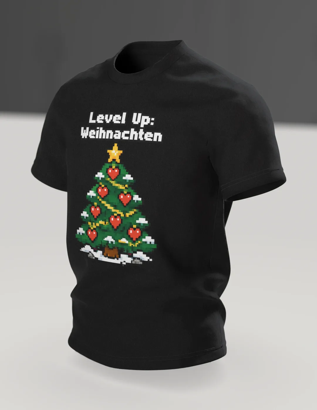 Gamer Weihnachtsshirt „Level Up: Weihnachten“ T-Shirt, Im Raum, schräg