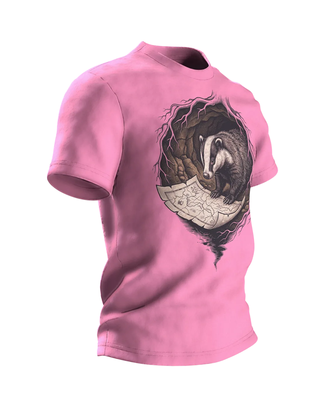 Dachs T-Shirt Holzschnitt Wildtier Naturkunde, Seitenansicht links