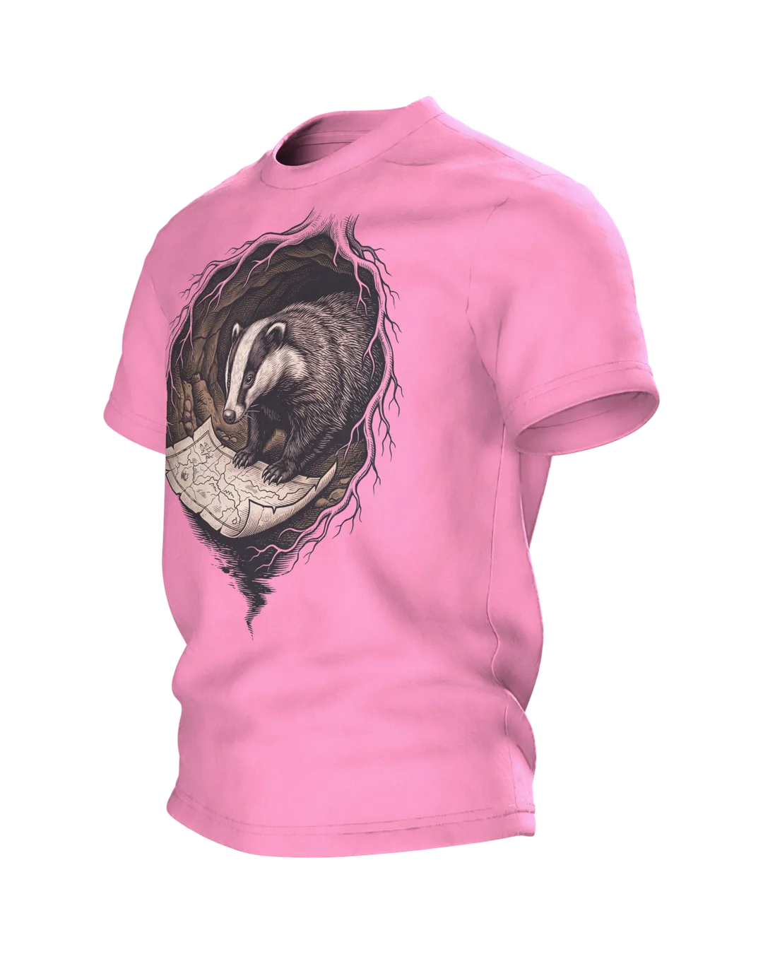 Dachs T-Shirt Holzschnitt Wildtier Naturkunde, Seitenansicht rechts
