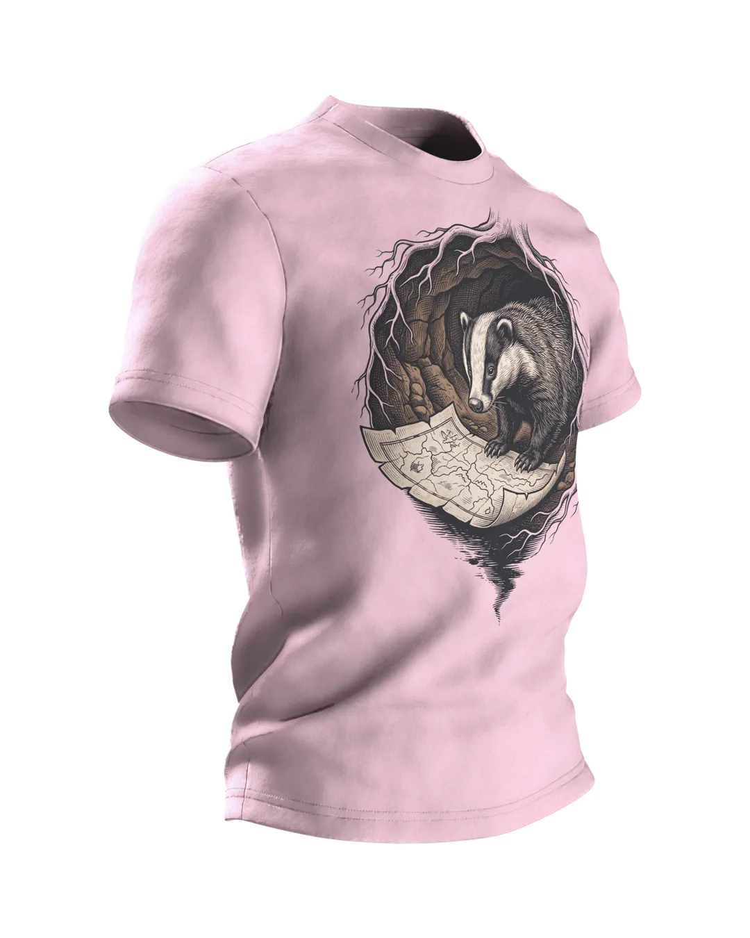 Badger T-shirt Woodcut Wildlife Natural History, Side view, left