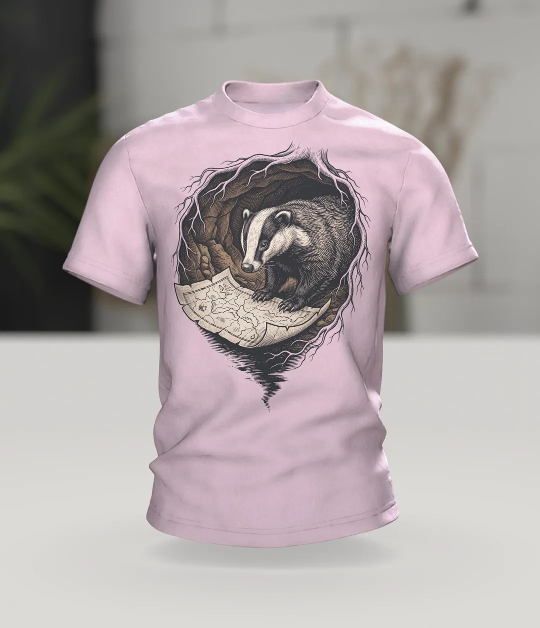 Badger T-shirt Woodcut Wildlife Natural History, In context