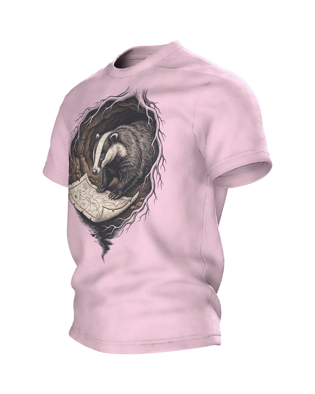 Badger T-shirt Woodcut Wildlife Natural History, Side view, right