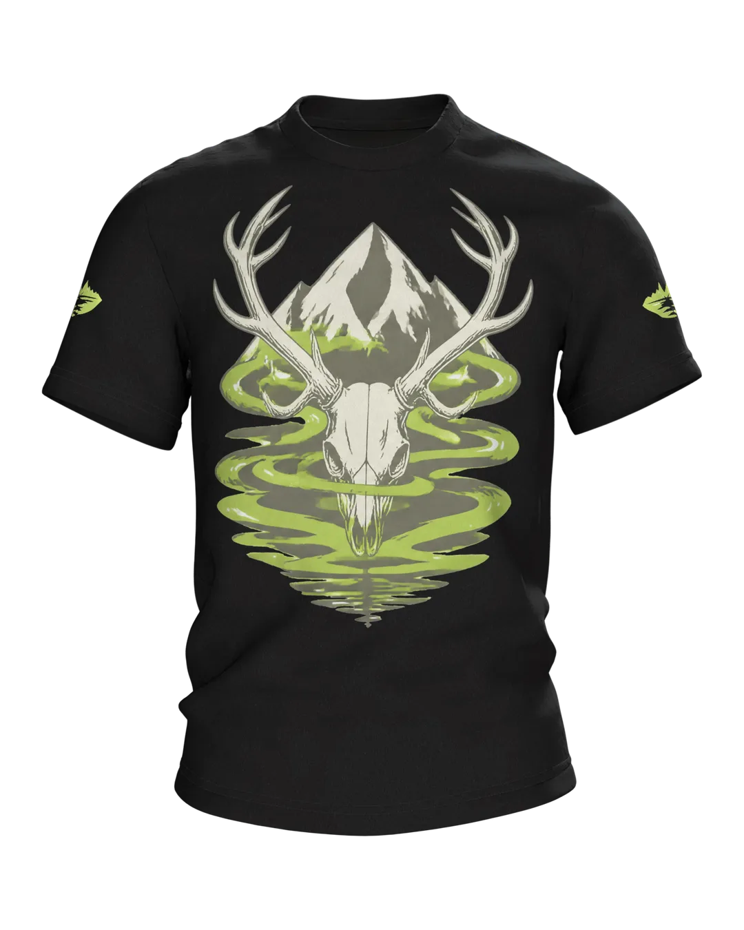 Jäger T-Shirt: Hirschschädel am Bergfluss