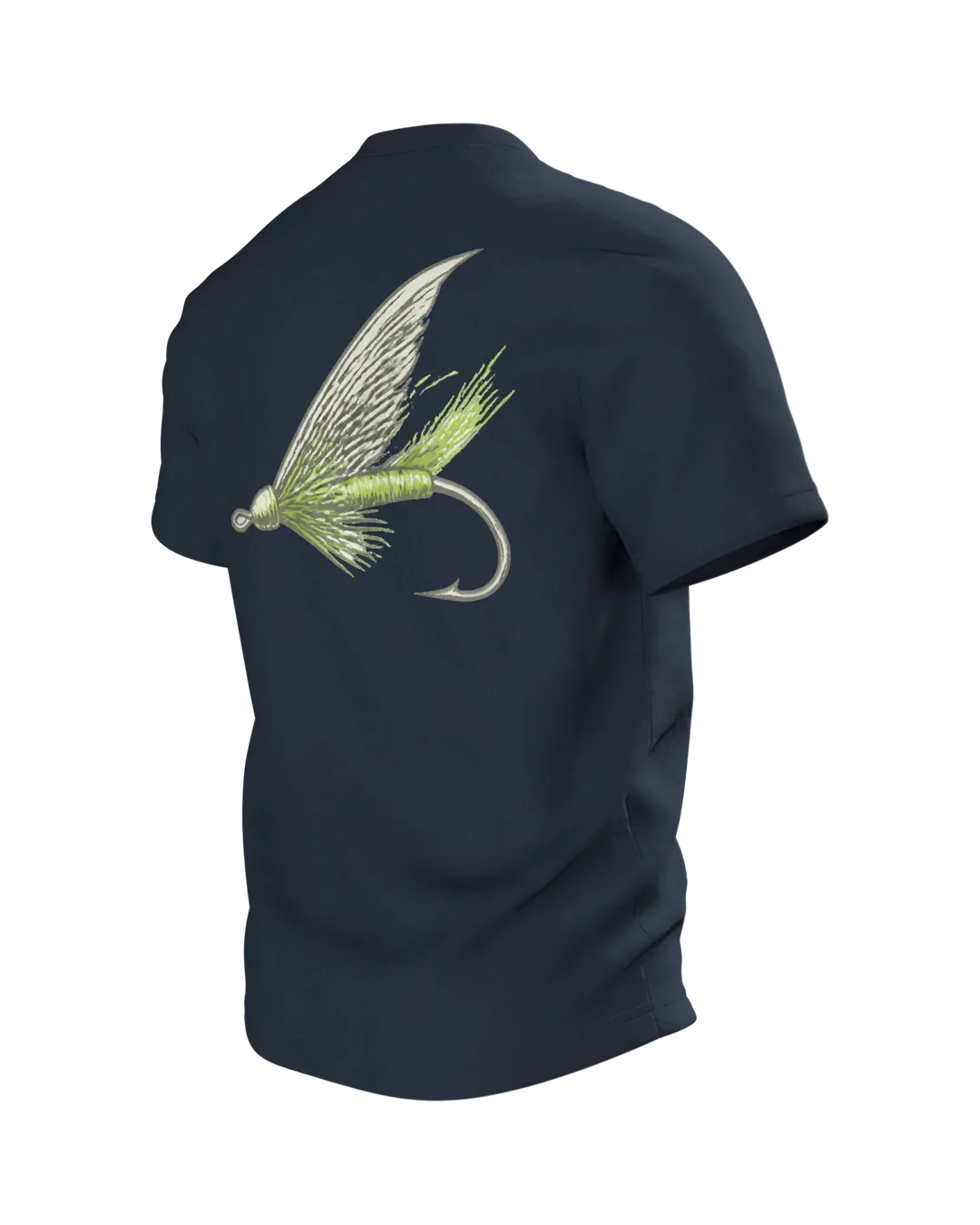 Jäger T-Shirt: Hirschschädel am Bergfluss, Rückseite schräg links