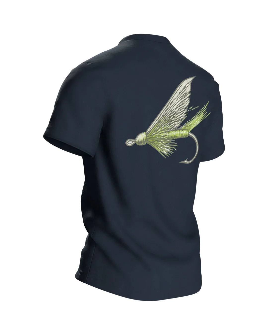 Jäger T-Shirt: Hirschschädel am Bergfluss, Rückseite schräg rechts