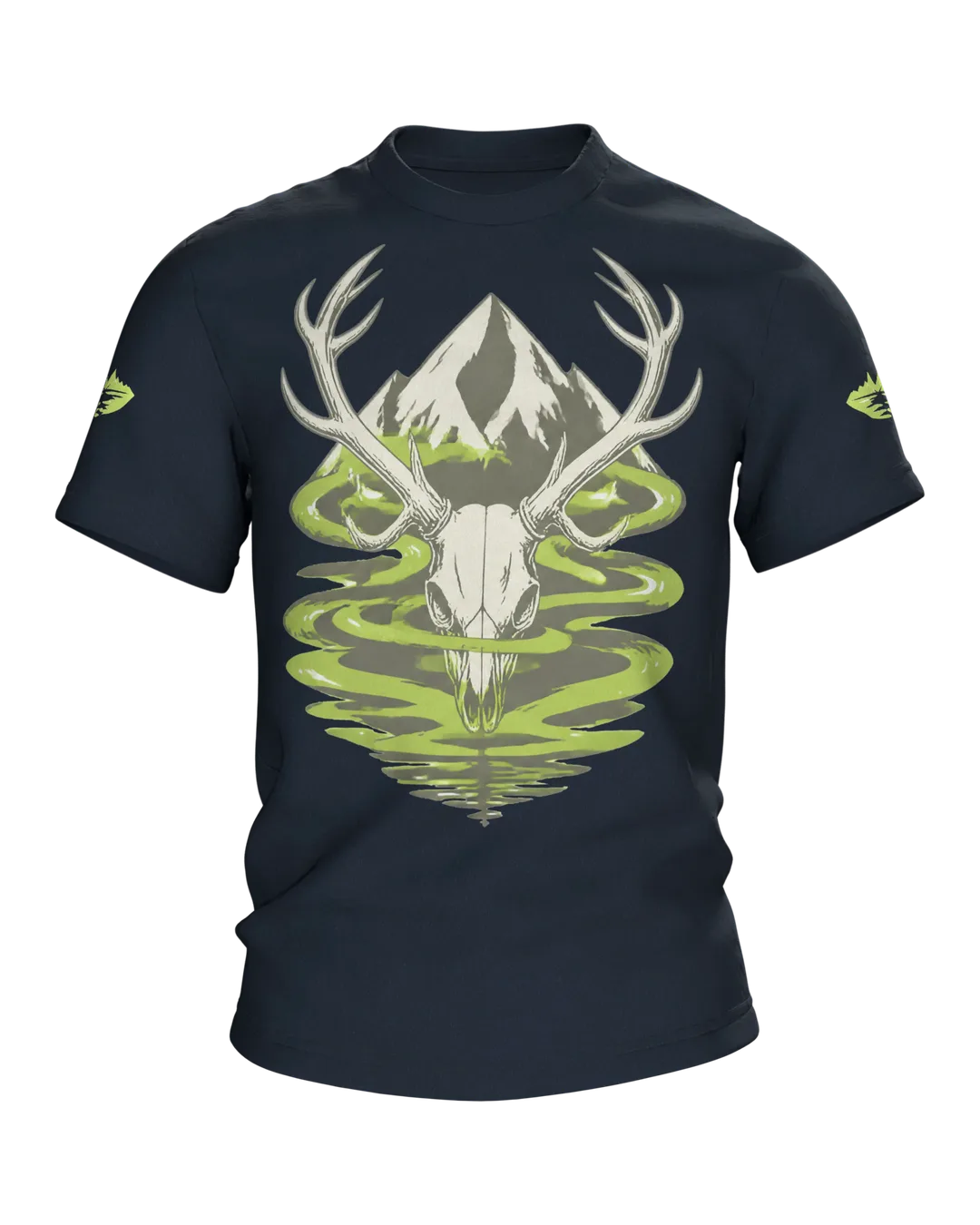 Jäger T-Shirt: Hirschschädel am Bergfluss