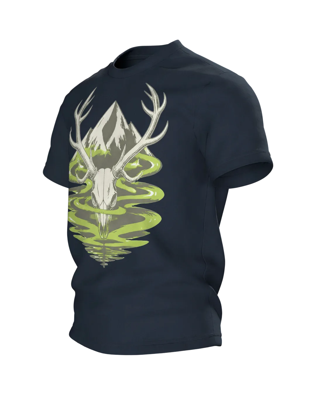 Jäger T-Shirt: Hirschschädel am Bergfluss, Seitenansicht rechts