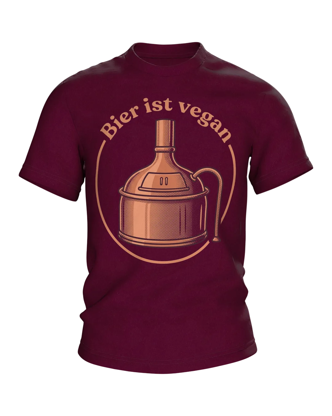Brew Kettle T-shirt "Bier ist vegan", Copper Kettle Emblem in Retro Style