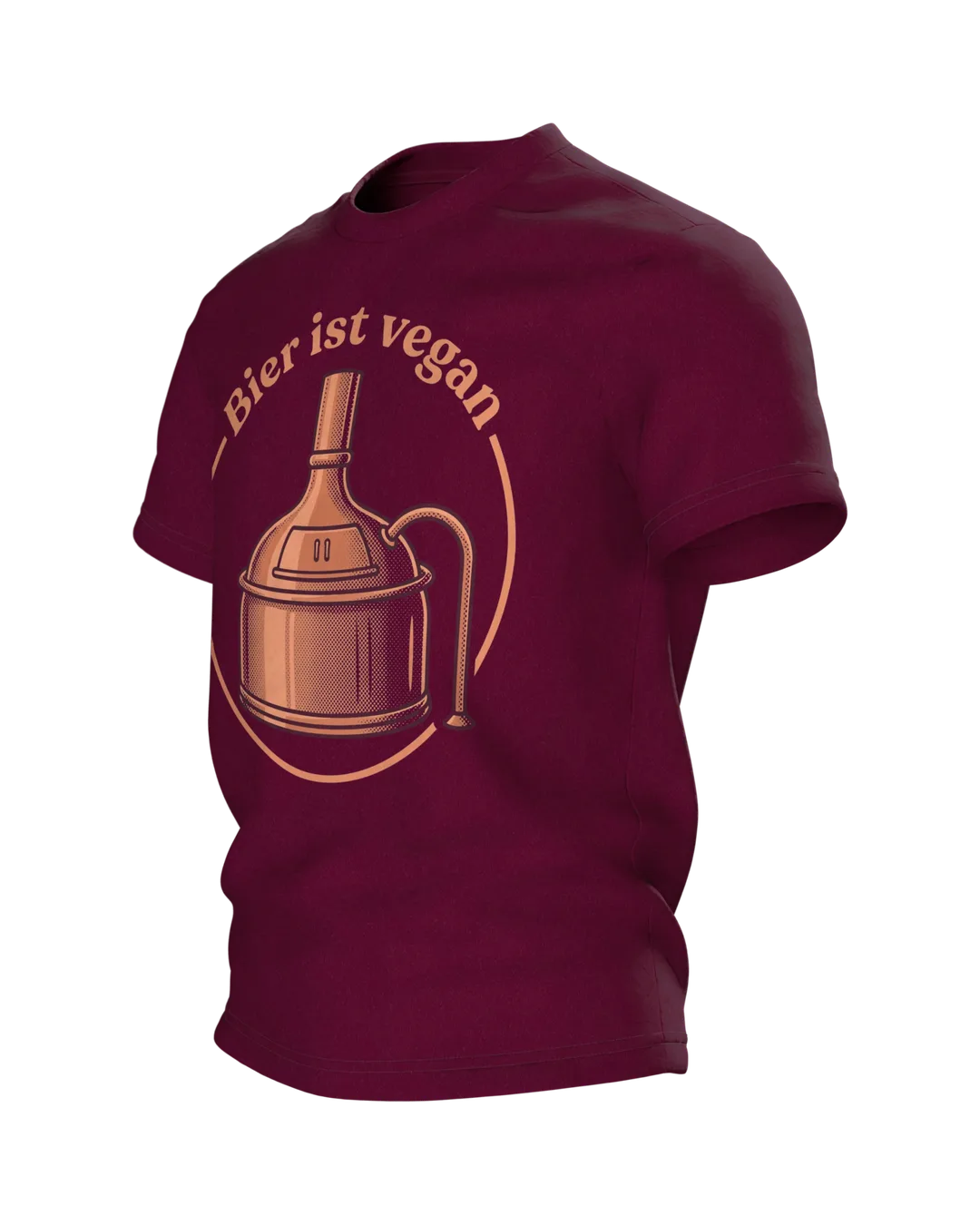 Braukessel T-Shirt "Bier ist vegan", Kupferkessel-Emblem im Retro-Stil, Seitenansicht rechts