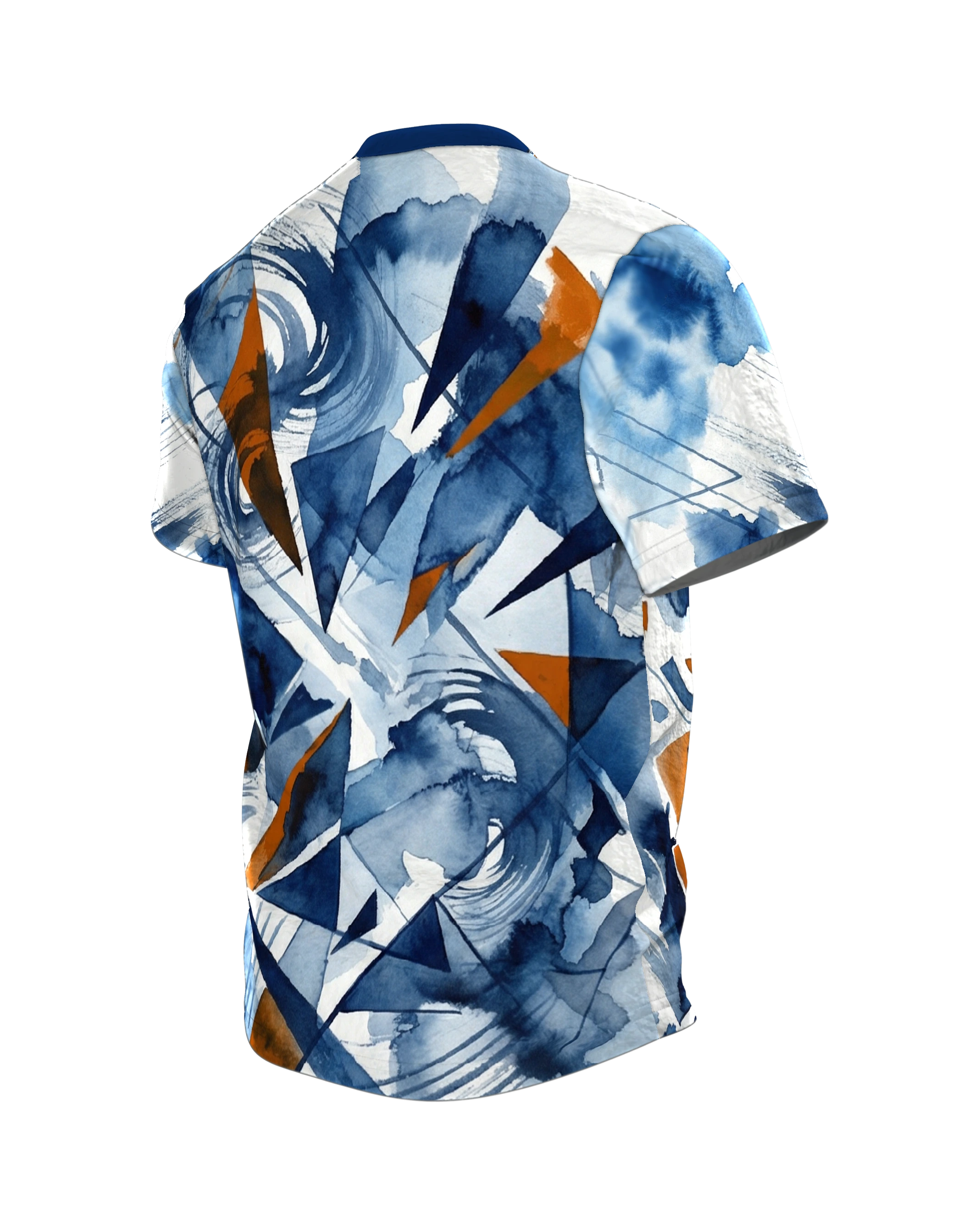 Polygon Rose T-shirt, Watercolor Rose in Geometric Shards, Splinter Composition on the Back, Back, angled left