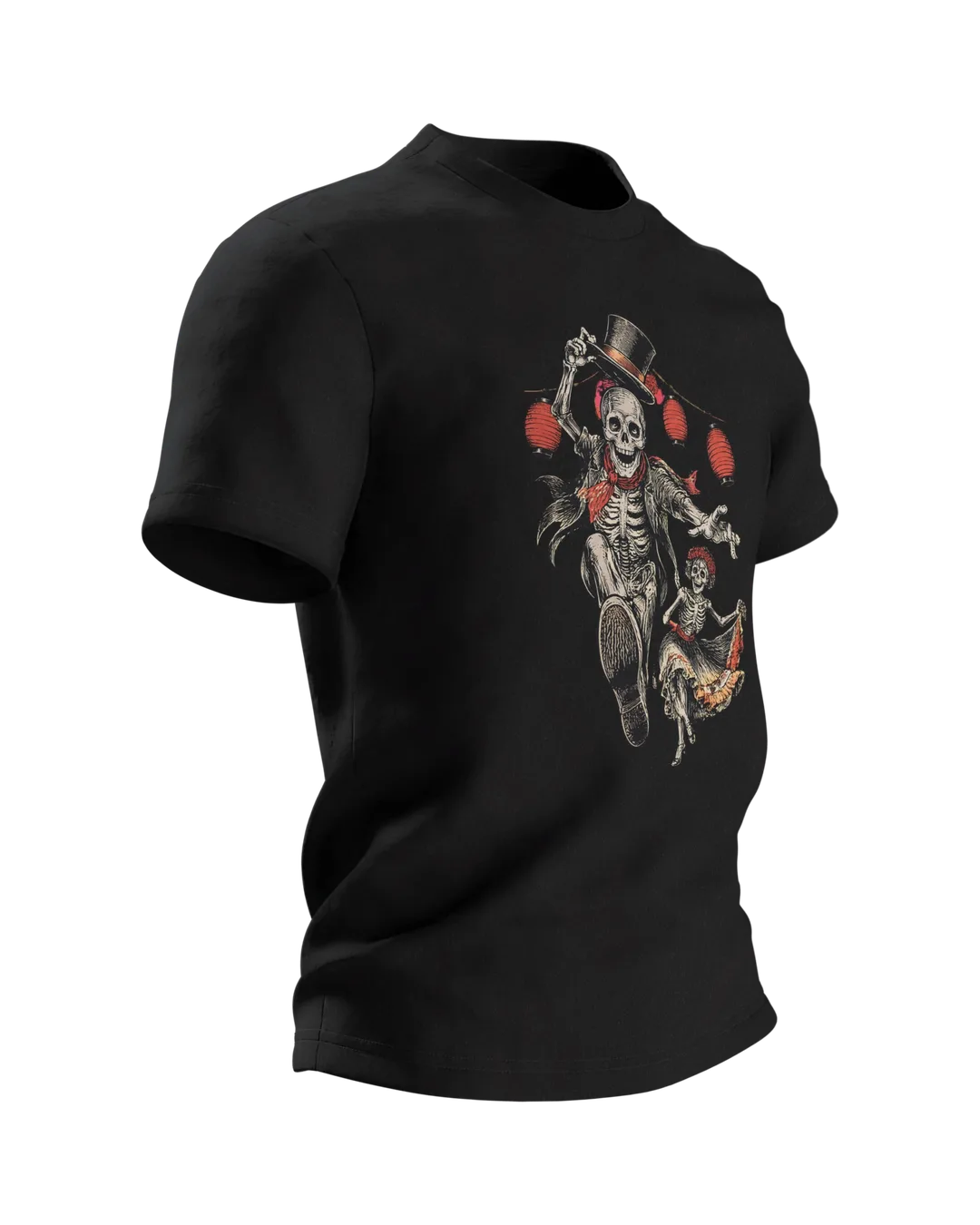 Dancing Skeleton T-shirt: Skeleton Tips His Top Hat, Side view, left