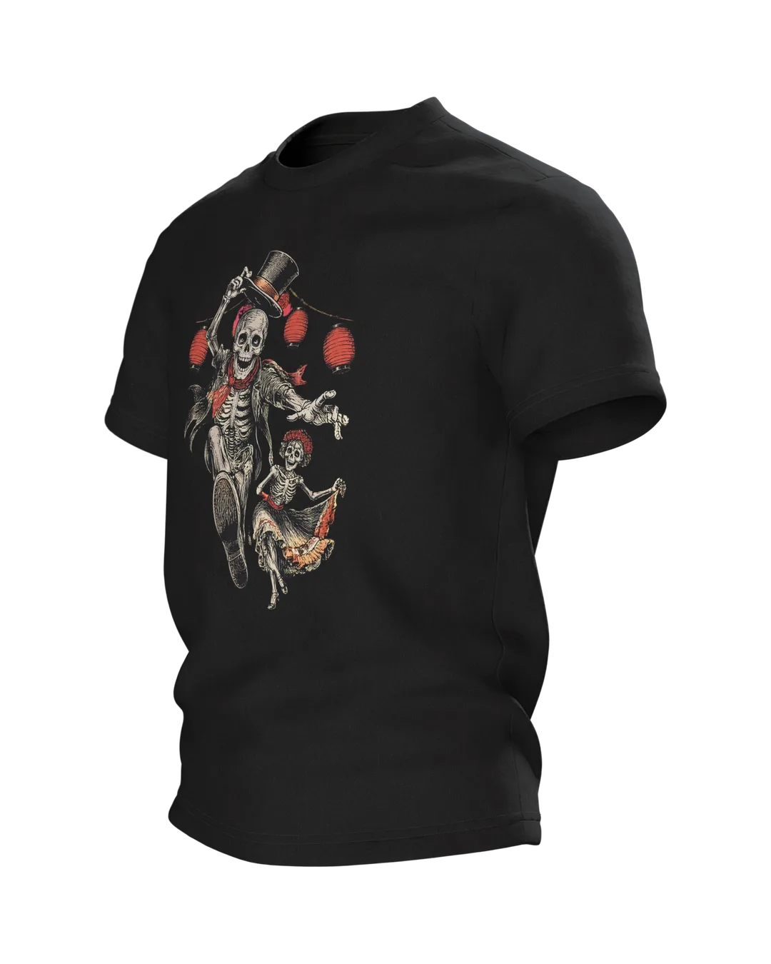 Dancing Skeleton T-shirt: Skeleton Tips His Top Hat, Side view, right