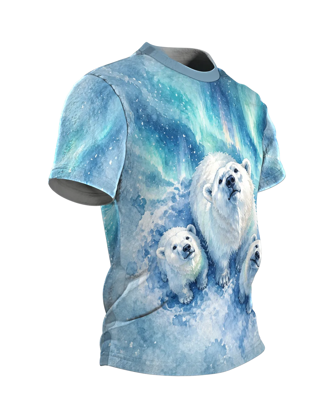 Eisbärfamilie T-Shirt: Drei Eisbären blicken zu dir auf, Seitenansicht links